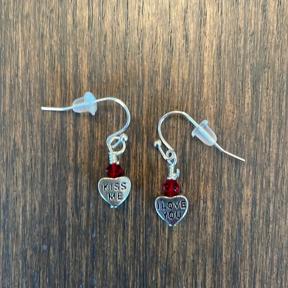HAND CRAFTED TINY HEART EARRINGS with Swarovski Crystals